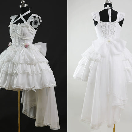 Elegant, lightweight wedding-style Lolita dress with a ballet-girl silhouette and ruffled details, inspired by cotton-candy motifs