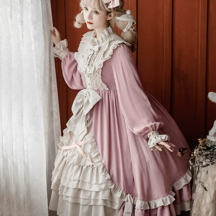 Sweet Lolita Princess Dress OP - Vintage Inspired Long Sleeve Layered Ruffle Dress