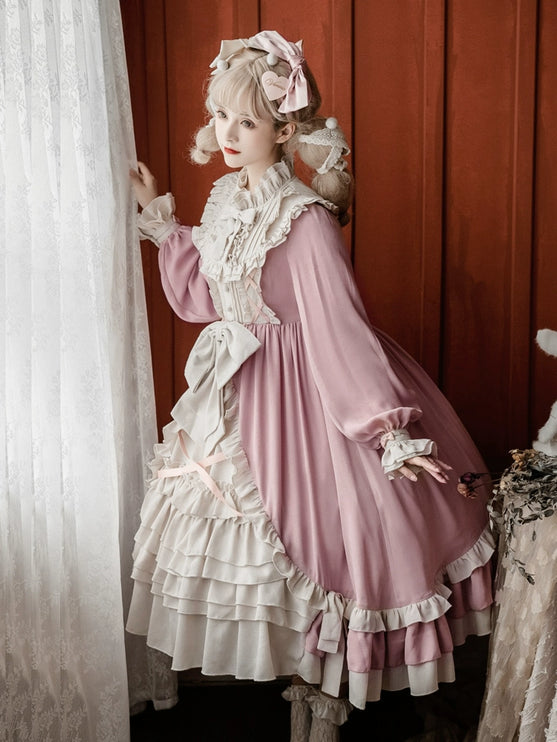 Sweet Lolita Princess Dress OP - Vintage Inspired Long Sleeve Layered Ruffle Dress