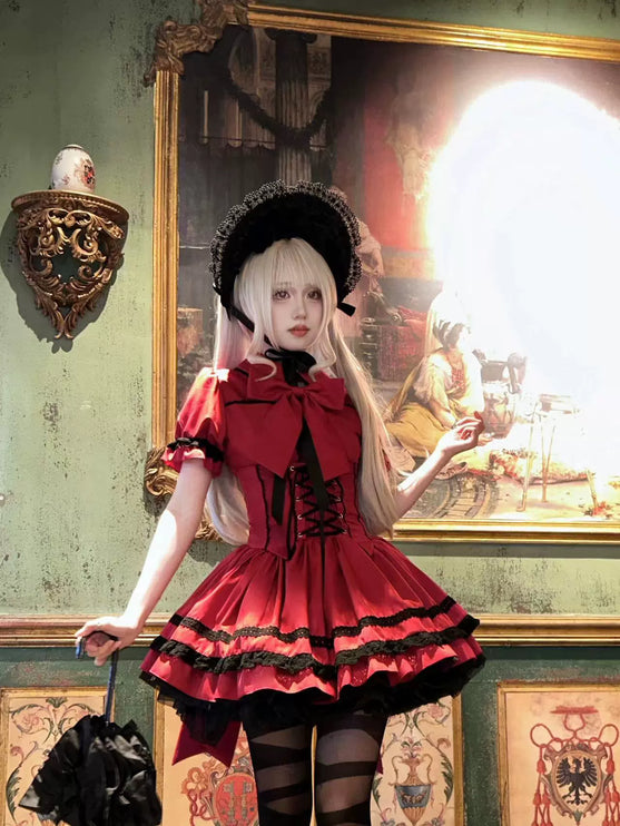 Regal Doll Lolita Set - Vintage-Inspired Cape and Corset Dress Ensemble