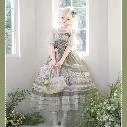 Sweet Lolita Dress - Light Green Layered Tulle Skirt with Lace & Embroidery