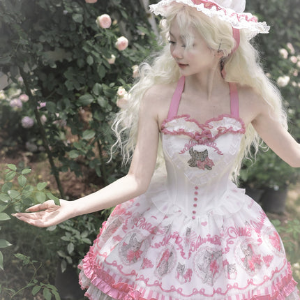 3 Colors Available Kitten Heart Lolita JSK & OP - Sweet Classic Bow Edition