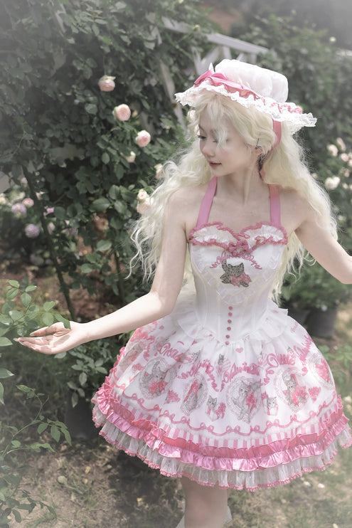 3 Colors Available Kitten Heart Lolita JSK & OP - Sweet Classic Bow Edition