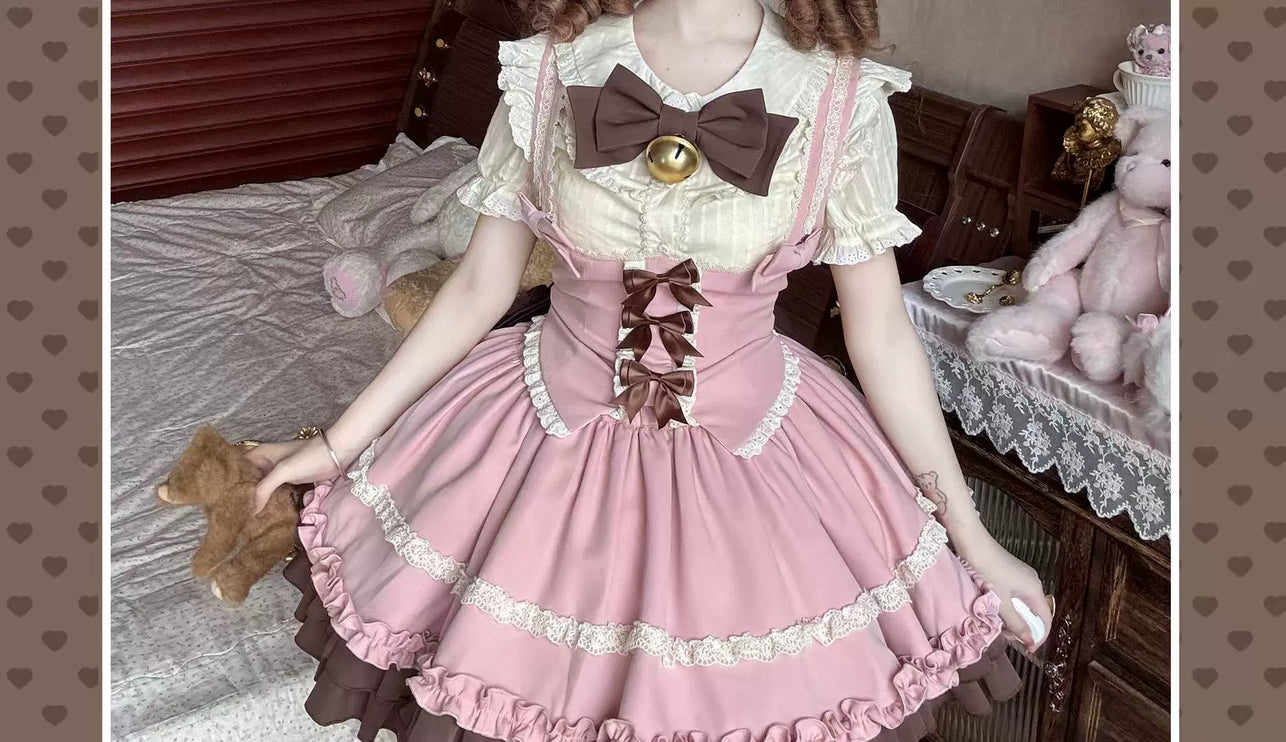 Whimsical Lolita Dress with Ruffled Skirt and Delicate Lace Trims