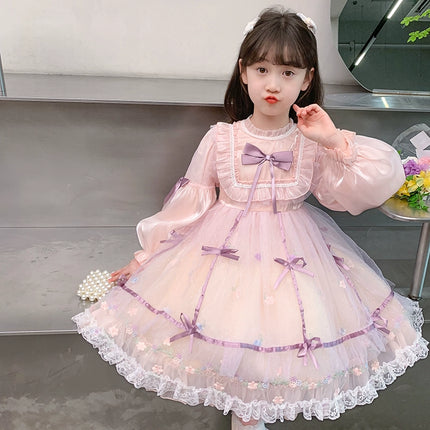 Charming Pastel Pink Lolita Dress with Purple Accents for Girls