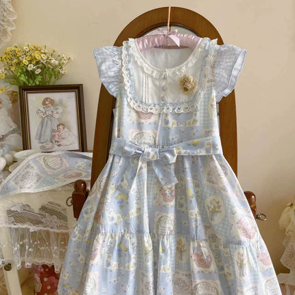 S-XL Spring Prelude Original Pastoral Print Lightweight Daily Lolita Dress