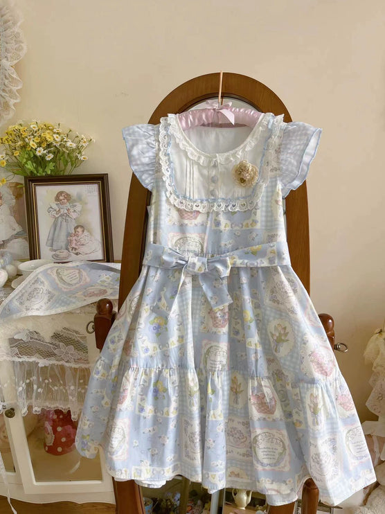 S-XL Spring Prelude Original Pastoral Print Lightweight Daily Lolita Dress