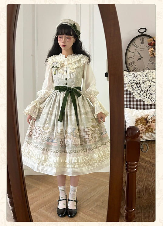 Elegant Floral Lolita JSK with Sash - Vintage Charm for Everyday and Special Occasions