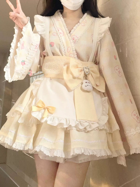 Colorful Fairy Tale Lolita Dress with Embroidery Details and Ruffled Skirt
