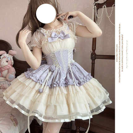 Sweet Lolita Off - the - Shoulder Dress with Tulle Skirt and Ribbon Details
