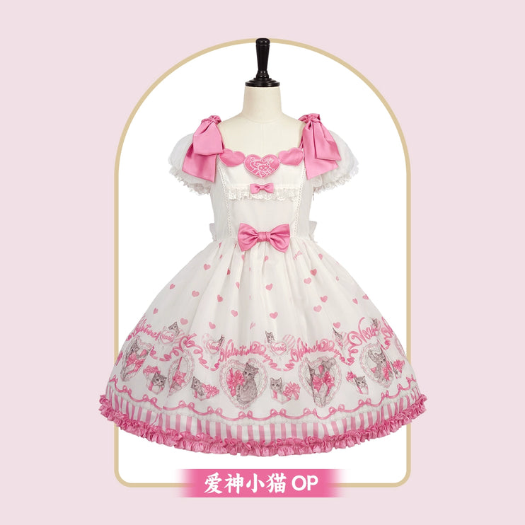 3 Colors Available Kitten Heart Lolita JSK & OP - Sweet Classic Bow Edition