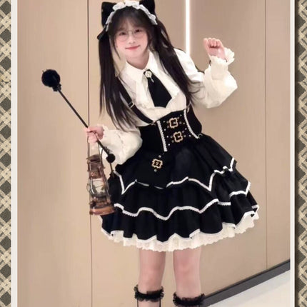 Punk Vintage Christmas Little Red Riding Hood Magical Princess Lolita Dress (Set)