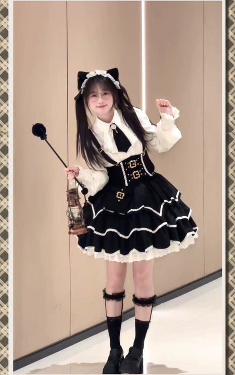 Punk Vintage Christmas Little Red Riding Hood Magical Princess Lolita Dress (Set)