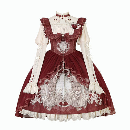 Baroque Fantasy Lolita Dress - Royal Red JSK with Woodland Creature Motifs