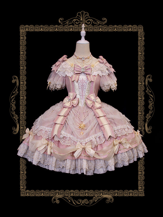 Girls' Anniversary Court Retro Dress with Lace Trims