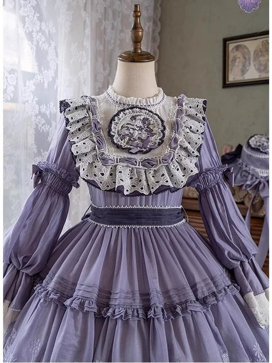 Purple Idyllic Girl Medium Long Sleeve Elegant Lolita Dress OP