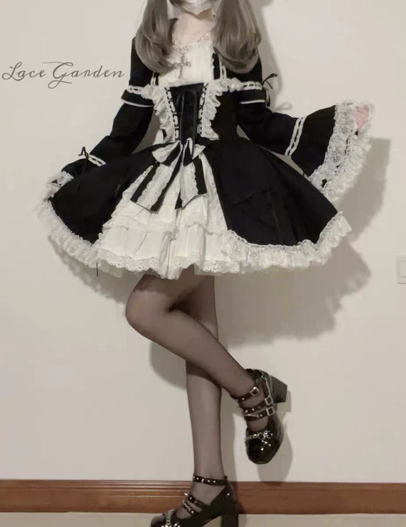 [Multi-Colors-Available] Lace Garden Vintage Set-in Sleeve Cassical Lolita OP Dress