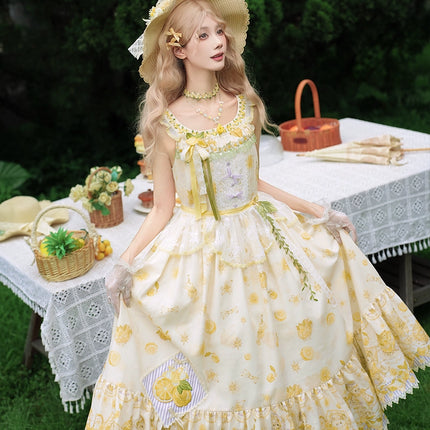 Country Girl's Dream: Sweet Lolita Strapless Dress with Lemon Prints