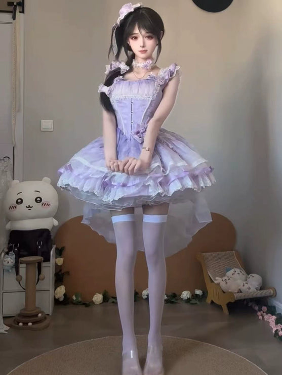 Dreamy Lavender Lolita Dress - Graceful High - Low Hem & Delicate Ruffles