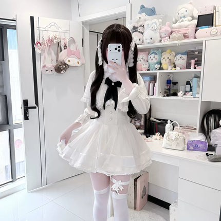 Tiered Black Skirt with Sweet Bows: Delicate & Charming Lolita - style