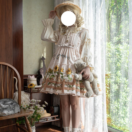 Sunflower Paradise: Cat and Sunflower JSK Lolita with a Big Skirt