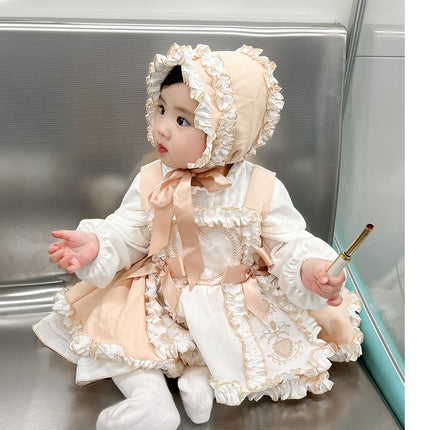 Enchanted Pastel Girls' Lolita Dress with Heart Embroidery and Ruffled Skirt