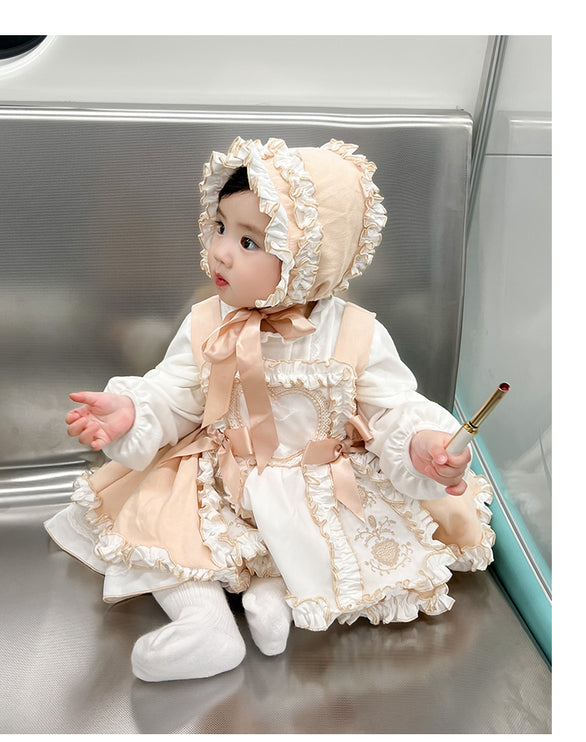 Enchanted Pastel Girls' Lolita Dress with Heart Embroidery and Ruffled Skirt