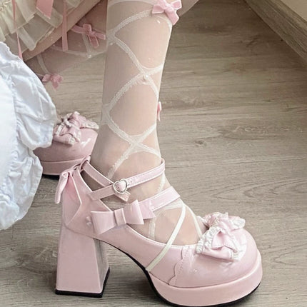 Mid-Heel Waterproof Lolita Shoes Cute Block-heeled Mary Jane shoes Pumps