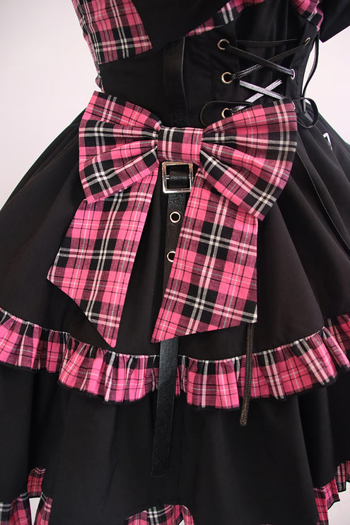 Elegant Gothic Lolita JSK with Heart Embellishment and Plaid Accents