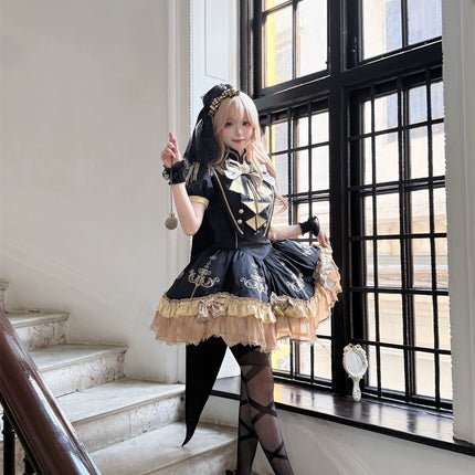 Steampunk - inspired Lolita Dress with Georgette Skirt, Elegant Bow - ties and Intricate Embroidery