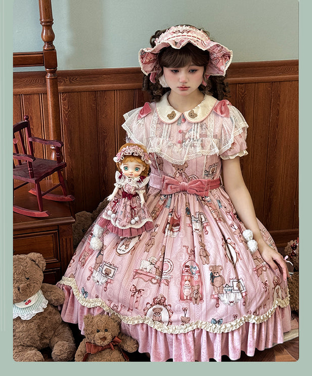 Teddy Bear Whimsy Lolita JSK Dress with Detachable Apron
