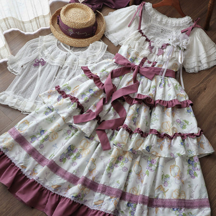 Pastel - hued Vintage - inspired Lolita Dress with Delicate Ruffles and Adorable Cartoon Prints