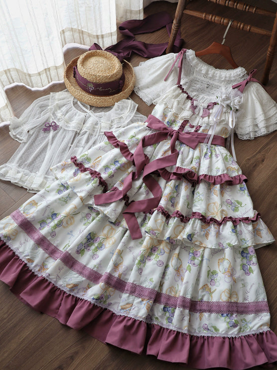 Pastel - hued Vintage - inspired Lolita Dress with Delicate Ruffles and Adorable Cartoon Prints
