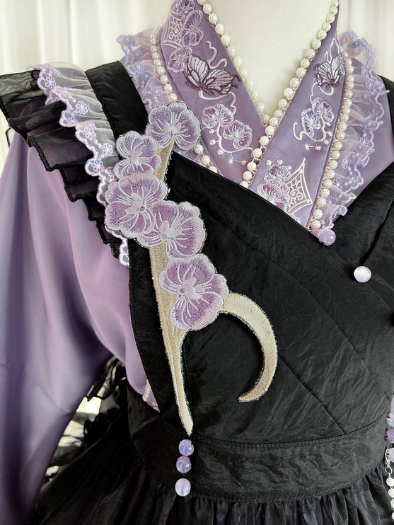 Elegant Purple and Black Lolita Dress with Intricate Lace Details