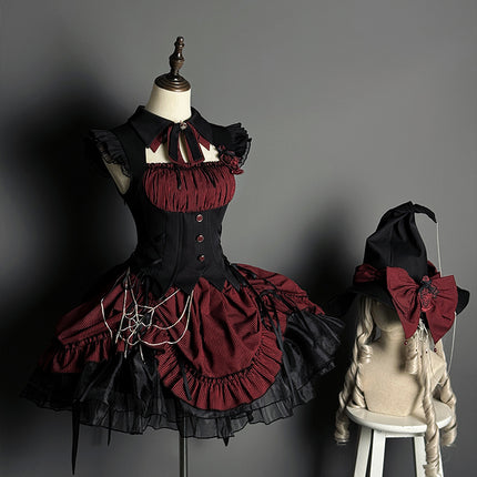 Gothic Lolita Dress with Ruffled Hem and Corset Detail
