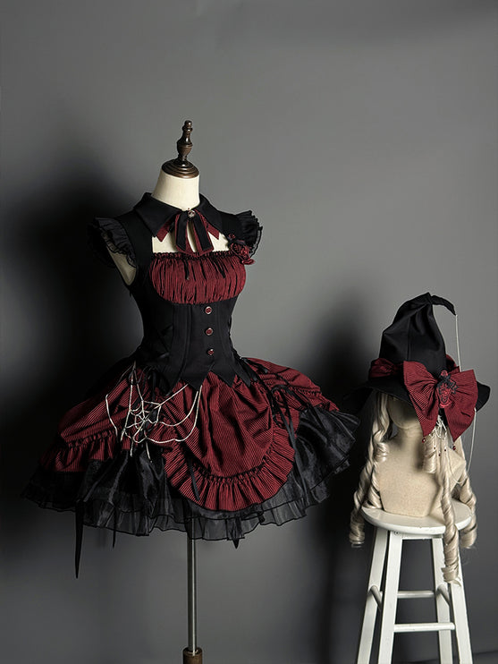 Gothic Lolita Dress with Ruffled Hem and Corset Detail
