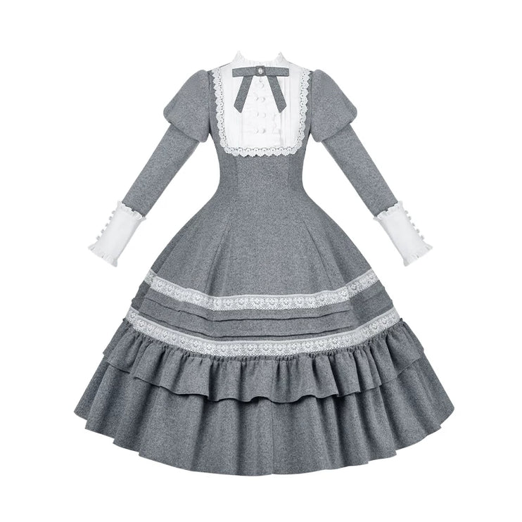 Two - piece Lolita dresses with capes, ruffled tiers and cute bowknots for a charming look