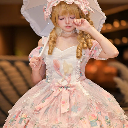 Vintage-Sweet Style Arrives! Mint-Green Print Lolita Dress with Lace Trim – Create a Retro-Sweet Girl Look