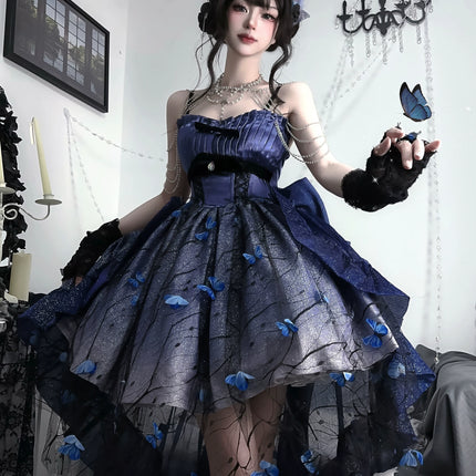 [Limited edition] Dreamy Purple Butterfly Fantasy Lolita Gown with Grand Luxurious Skirt