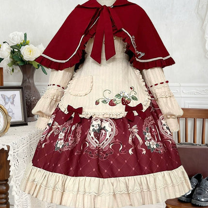 Lolita Sweetheart: Vintage Red-Brown & Cream Fairy-Tale Dress