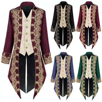 S-XXXL Halloween European Court Prince Outfit Vintage Tailcoat Medieval Gothic Ouji Coat