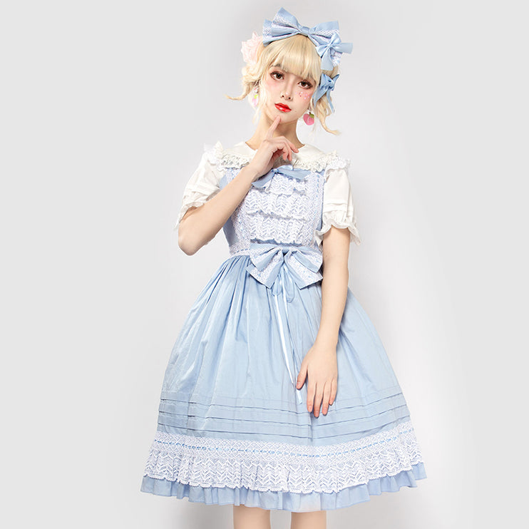 Elegant Multicolored Lolita Dress with Bow Details    OP & JSK