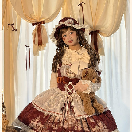 Lolita Bear Castle Doll-like True Waist JSK Jumper Dress