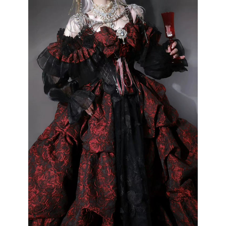 Elegant Victorian Inspired Gothic Lolita Ball Gown in Red & Black