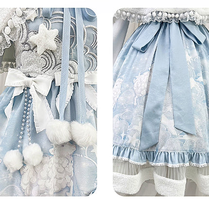 Lolita Dress with Fluffy Ears Headband - Sweet Pastel Blue and White Princess - Style Cosplay Costume