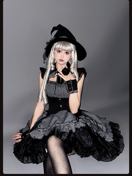Gothic Lolita Dress with Ruffled Hem and Corset Detail