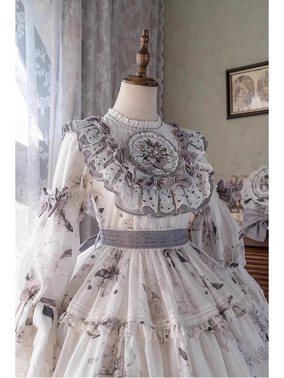 White Pastoral Style Lolita OP Dress for Girls with Princess Flower Dress