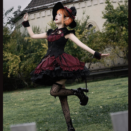 Gothic Lolita Dress with Ruffled Hem and Corset Detail