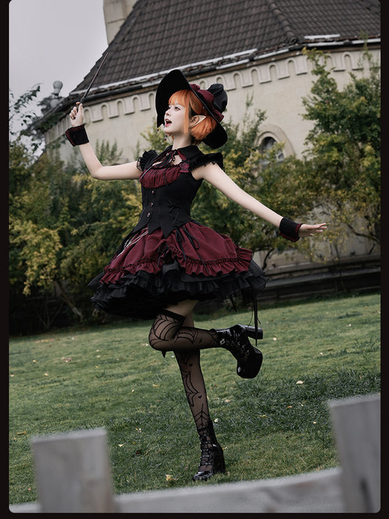 Gothic Lolita Dress with Ruffled Hem and Corset Detail
