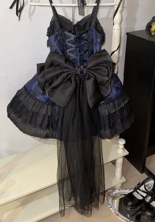 Dark Gothic JSK Lolita Dress with Baroque Lace and Embroidered Corset